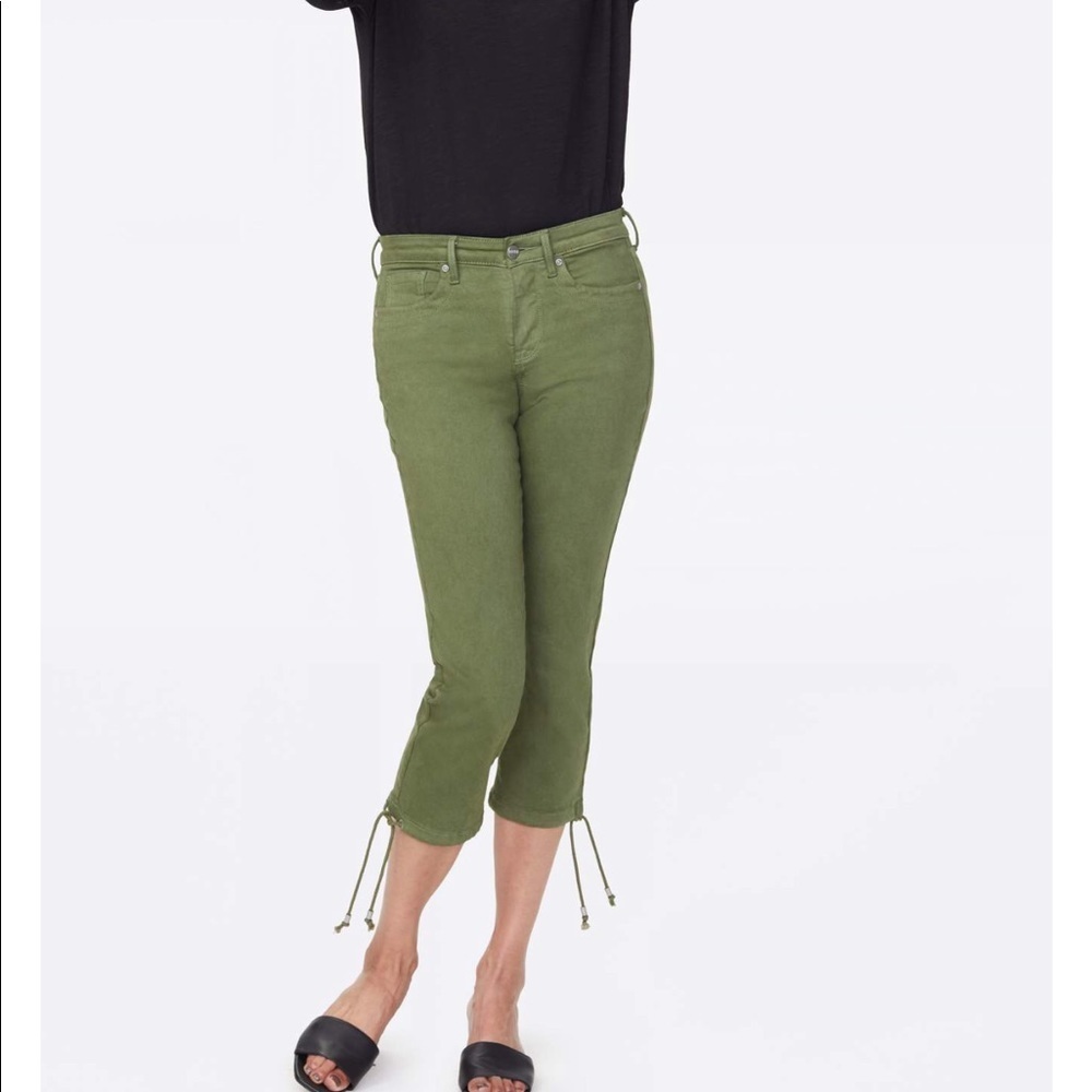 NYDJ slim Capri jean with draw cord hem green 12 pants